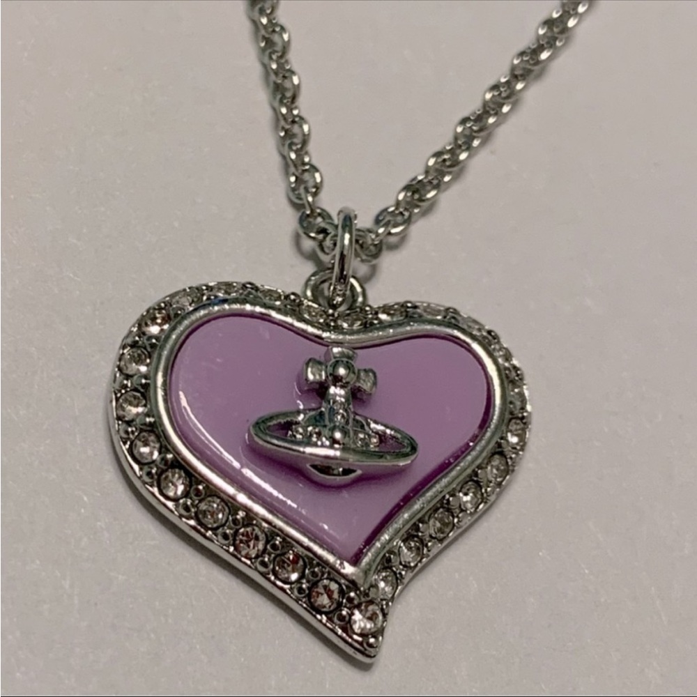 Sold out Vivienne Westwood silver crystal heart pink / purple enamel necklace - Picture 2 of 4